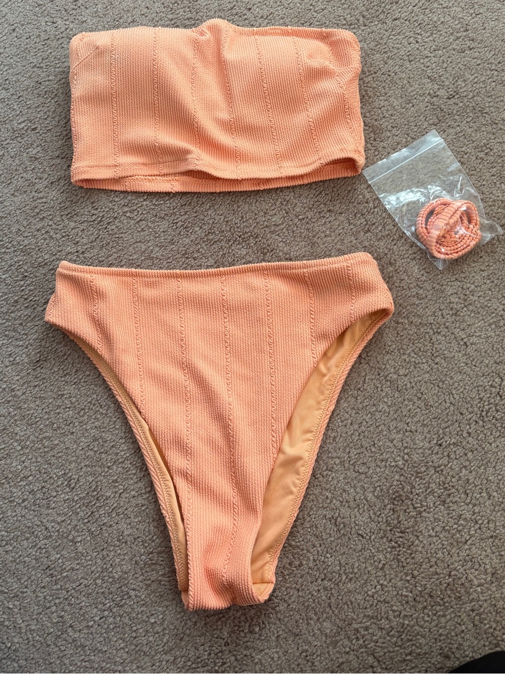 Aerie Peach Ribbed High Cut Bikini Set
